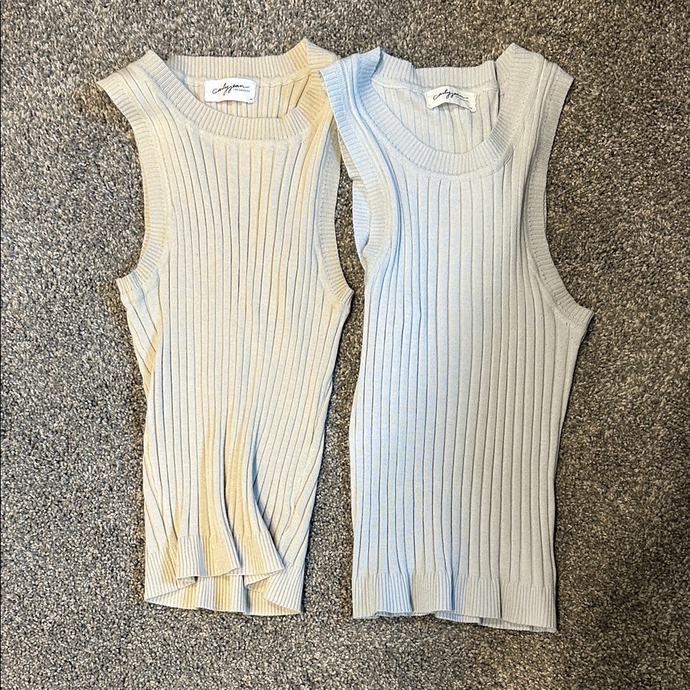 Carly Jean Los Angeles Ribbed Tank Tops - Cream and Light Blue